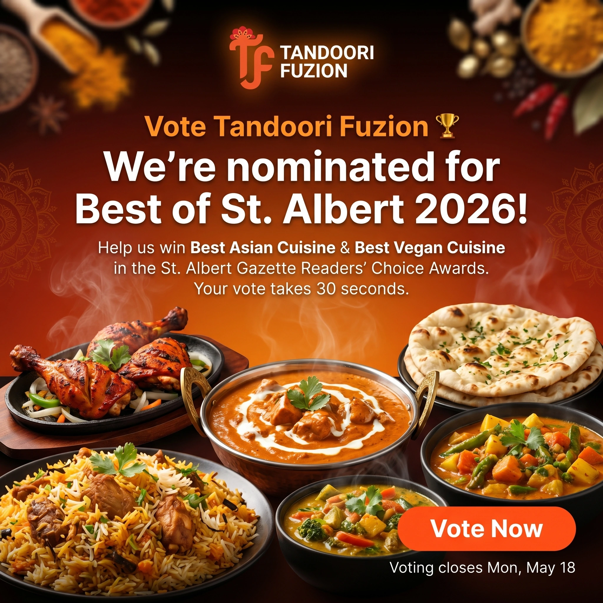 Vote Tandoori Fuzion — St. Albert Gazette Readers' Choice 2026